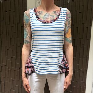 Postmark Anthropologie striped ruffle cotton stretch tank top